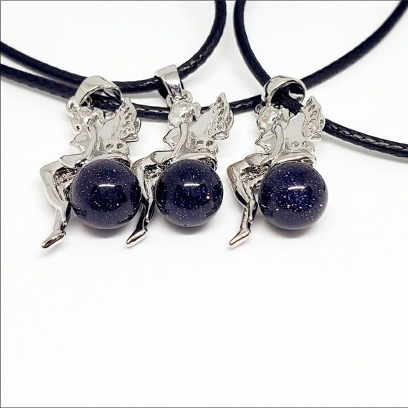 Necklace Blue Sand stoneย Fairy pendant on leather PlusโIpsyโbag - Picture 4 of 5